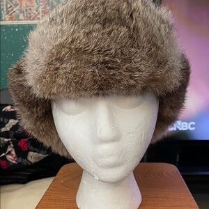 Red nylon and real Fur trapper style Winter Hat- new